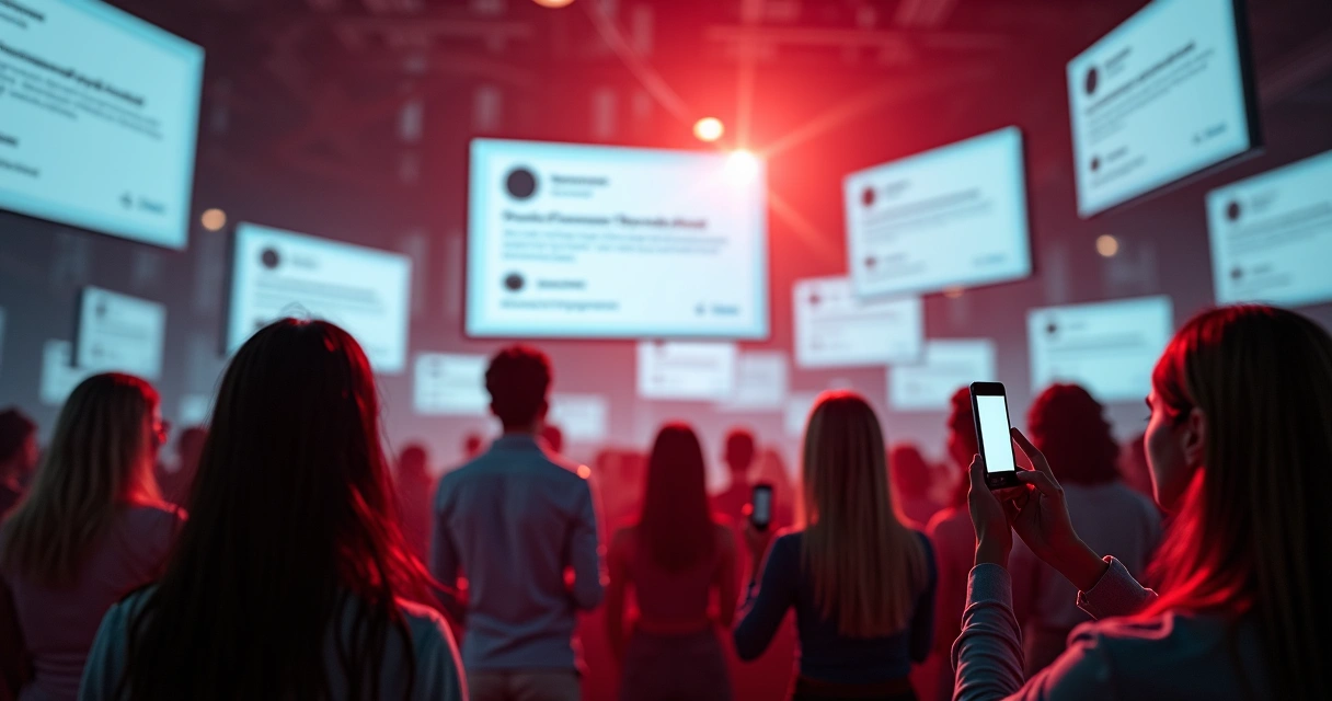 Crowd of screens focusing on one highlighted profile in a digital setting 