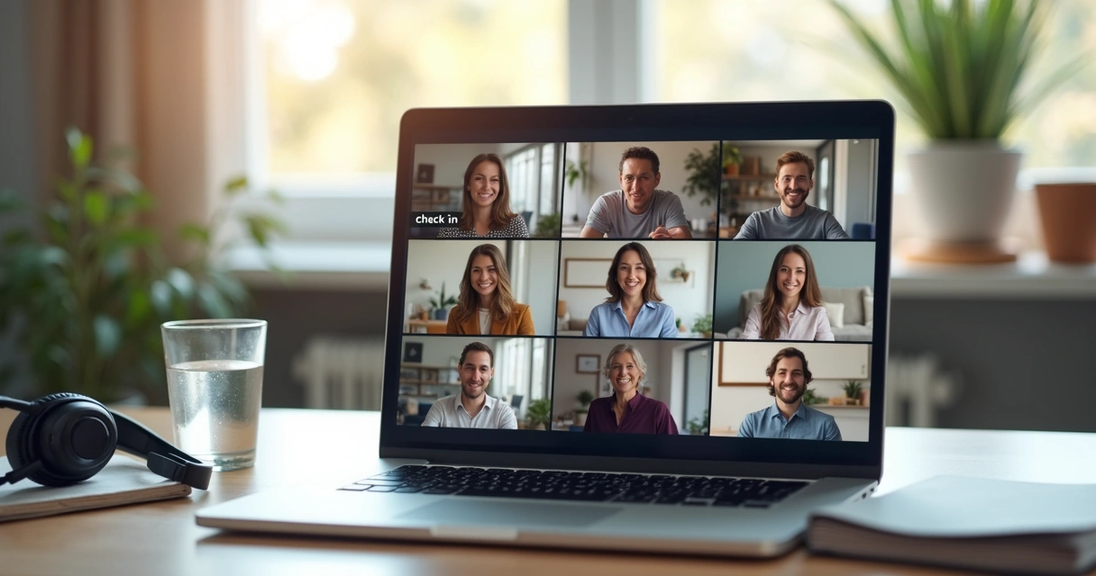 Team in an online meeting pausing for a short check-in