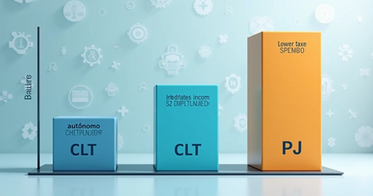 Gráfico comparando atuação médica como autônomo, CLT e PJ, destacando impostos e flexibilidade.