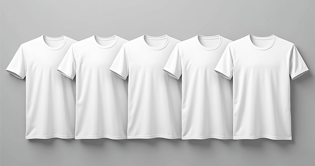 Vários modelos de camisetas brancas organizadas lado a lado, prontos para personalização 