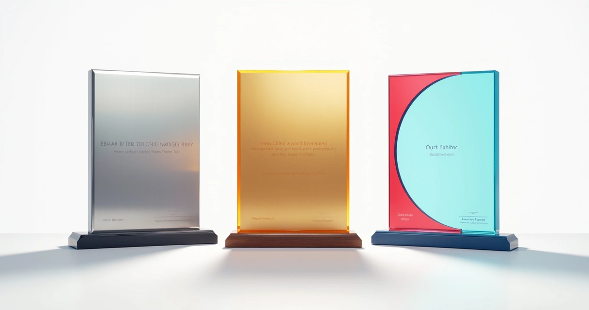 Placas de homenagem com diferentes materiais como aço, acrílico e latão 