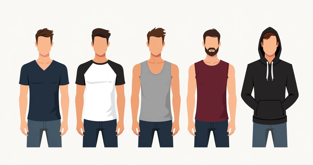 Diversos modelos de camisetas e regatas masculinas em diferentes cortes e cores