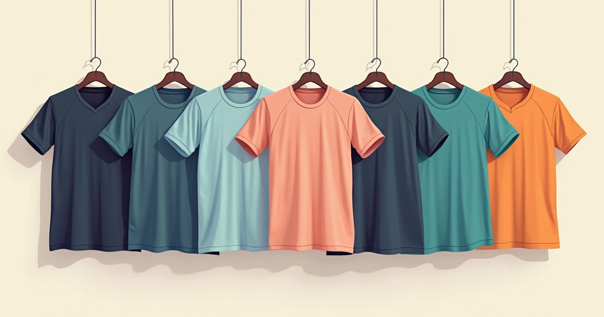 Diferentes tipos de camisetas e regatas masculinas da Sjons Modas dispostas lado a lado em cabides