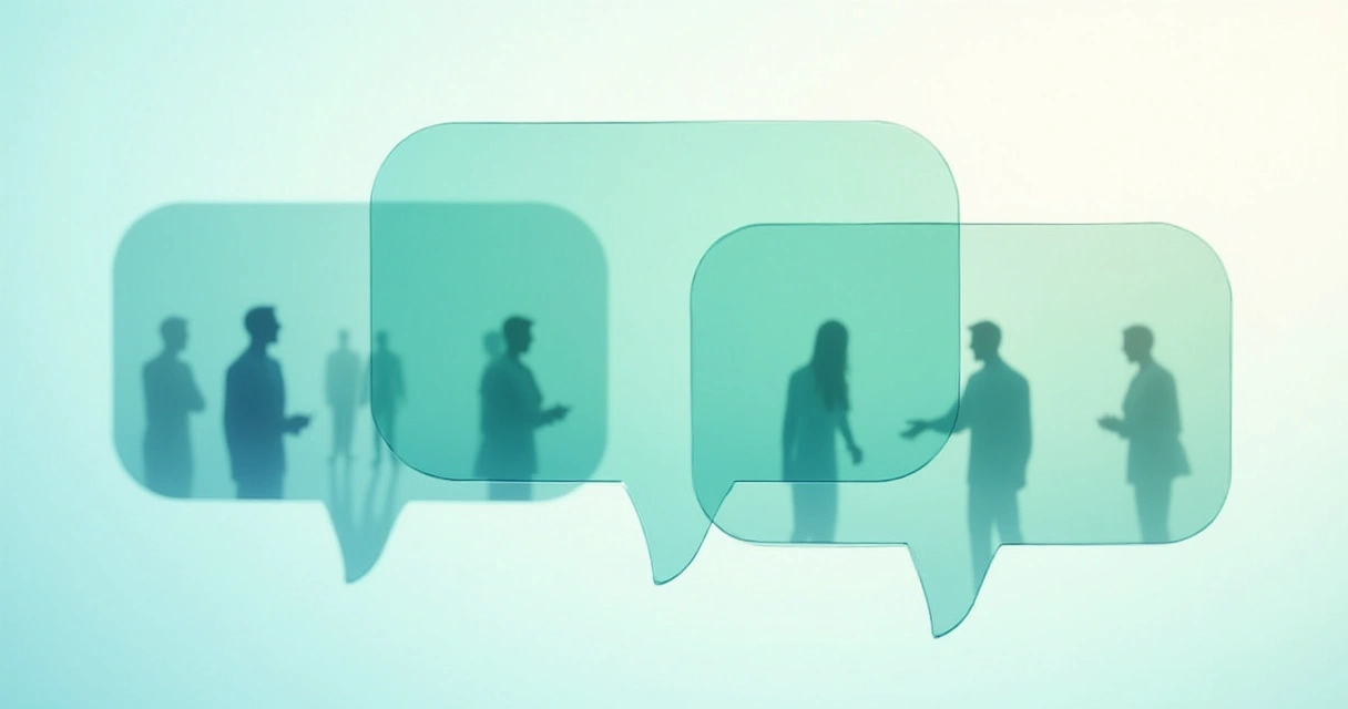 Illustration of open communication with transparent speech bubbles 