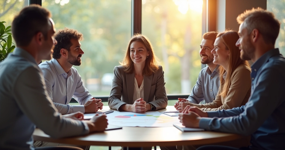 Team gathered in open, honest discussion around table