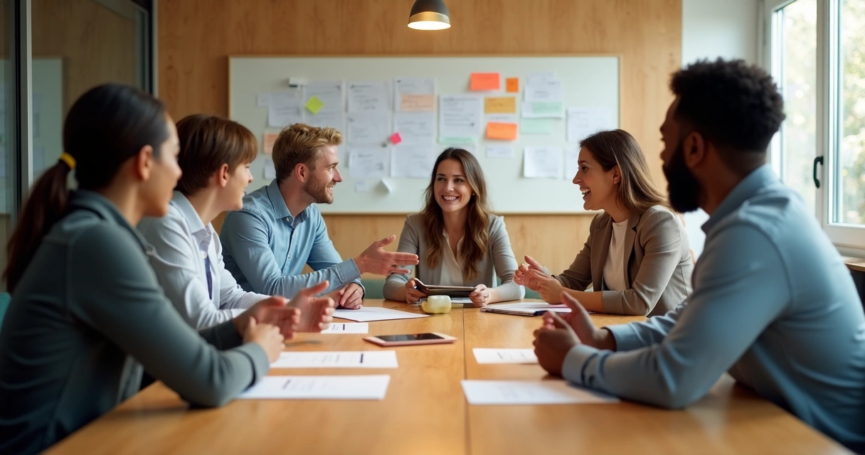 Team meeting with open and supportive dialogue