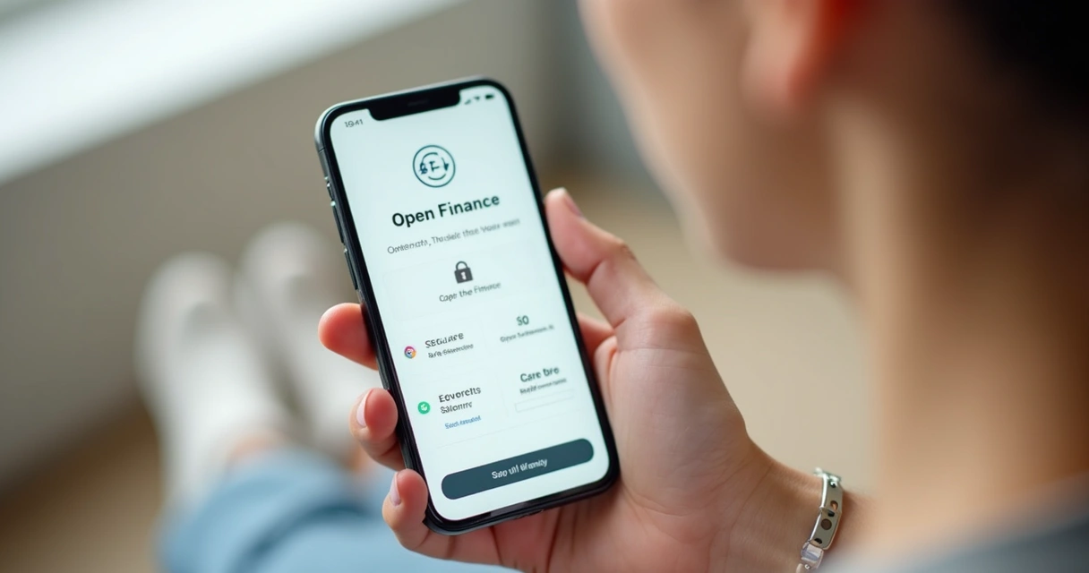 Celular mostra tela de conexão de Open Finance 