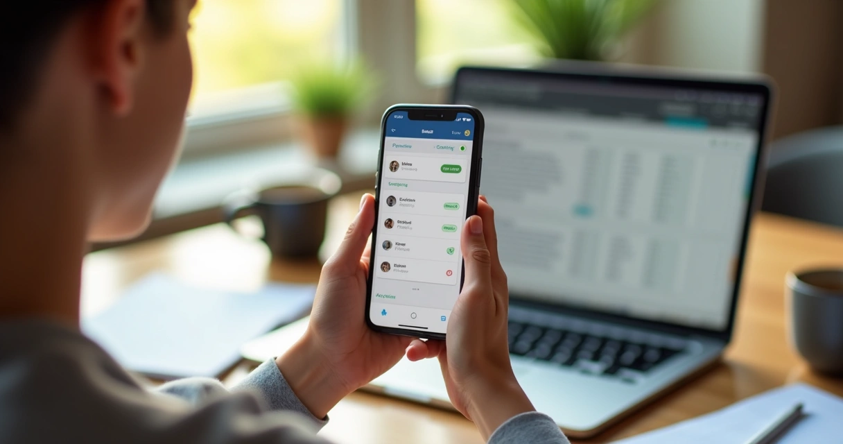 Pessoa segurando celular com aplicativo financeiro mostrando integração bancária 