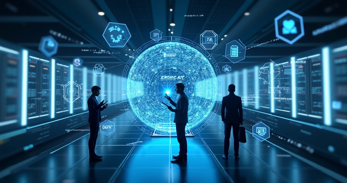 Ilustração futurista com integrações Open Finance, APIs e Pix 