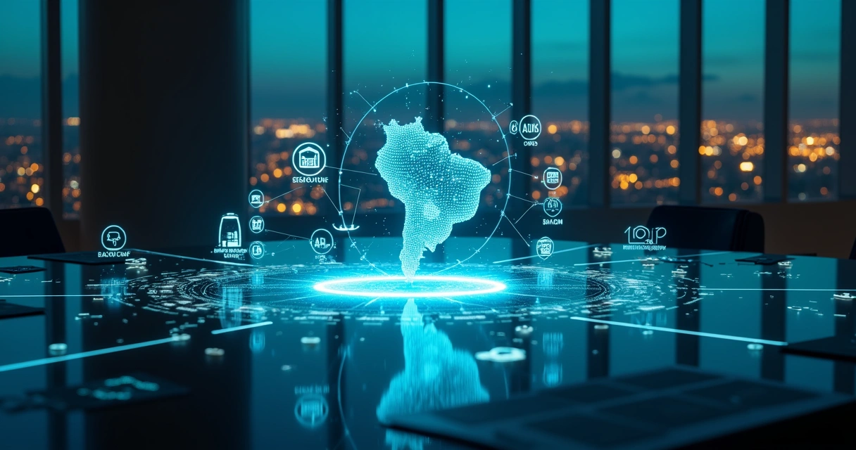 Representação conceitual de Open Finance regulado no Brasil com ícones de bancos e fintechs conectados 