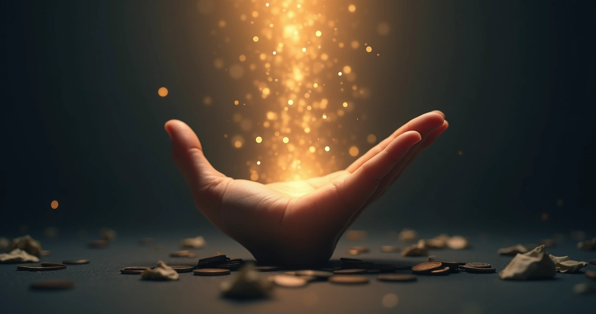 Open hand releasing light in a dark room 