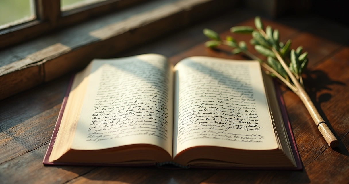Open journal and wand on wooden table 