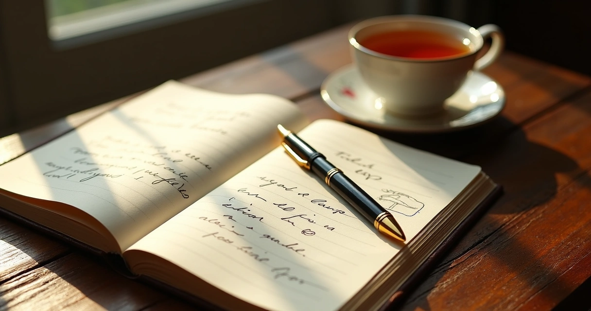 Open journal on table with pen 