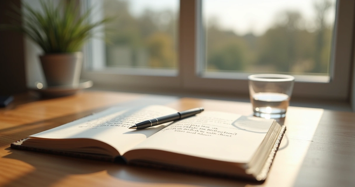 Open notebook beside a window with soft morning light