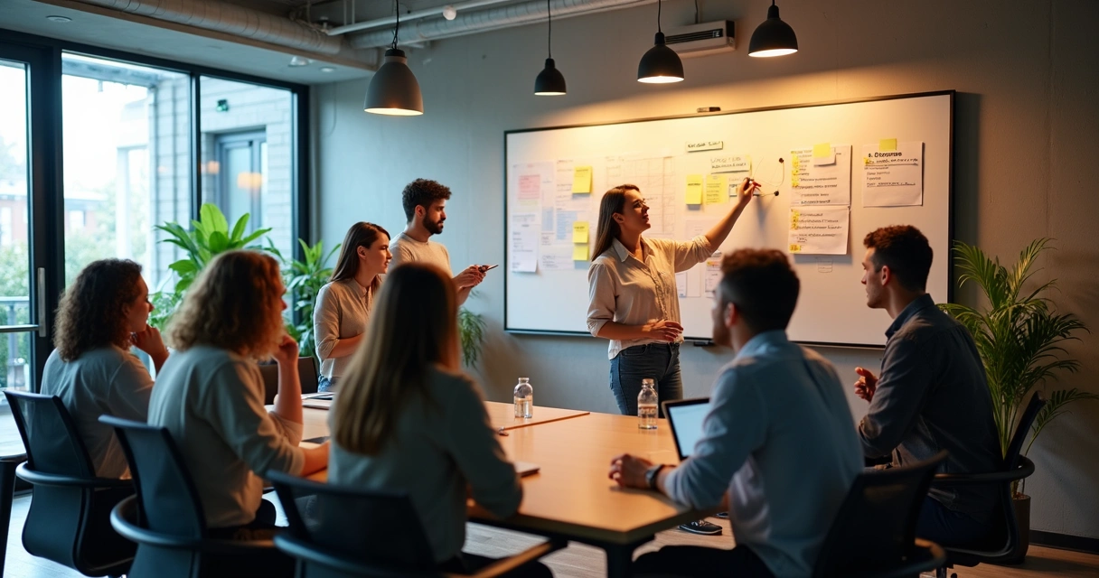Employees brainstorming in a relaxed workspace
