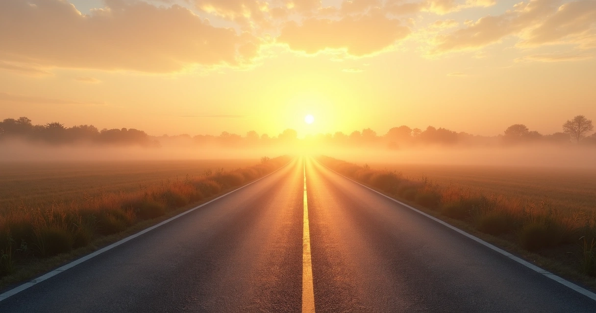 Forked road at sunrise symbolizing open choices