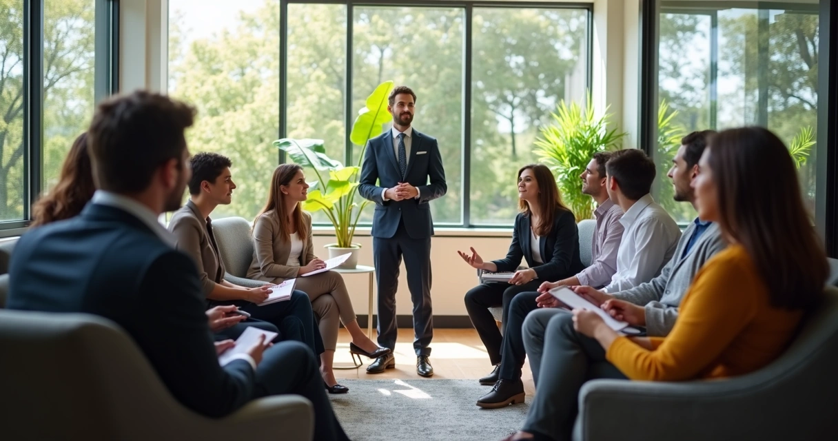 Open team discussion in a casual office setting 