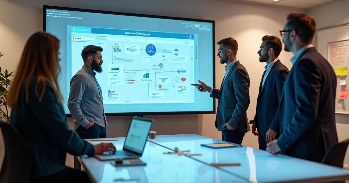 Equipes colaborando ao redor de tela com fluxo de OpenClaw 