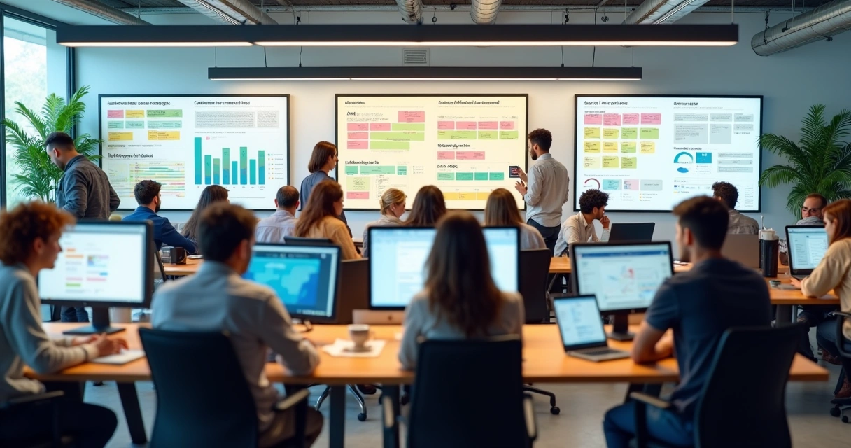 Equipe de operação de agência digital trabalhando junta 