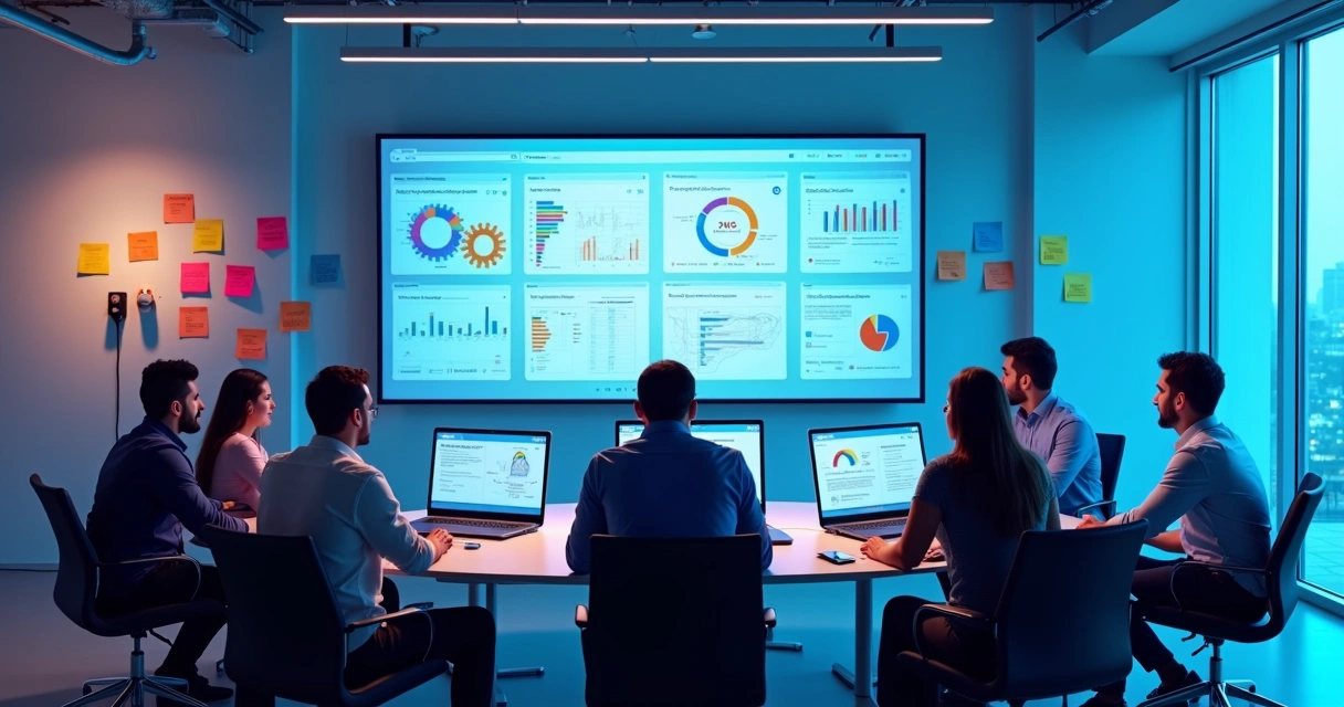 Equipe comercial analisando pipeline de vendas com nuvem ao fundo 