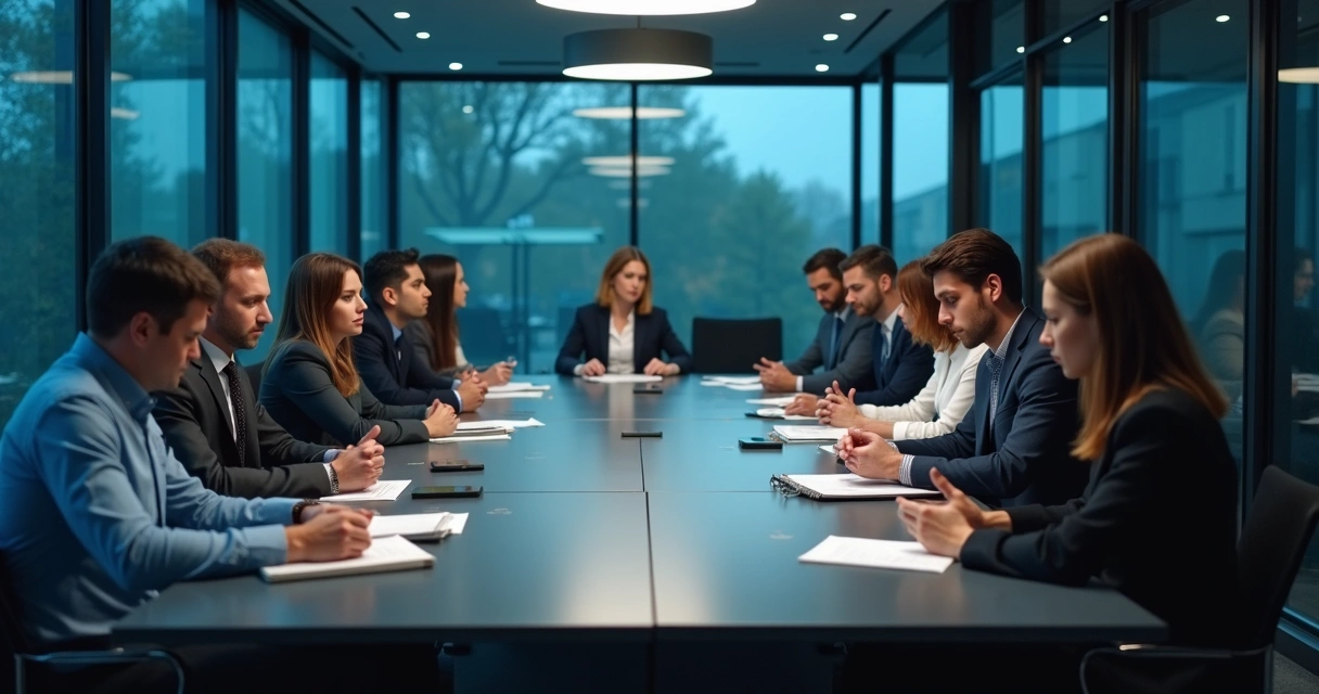 Equipe de vendas inativa em sala de reunião 
