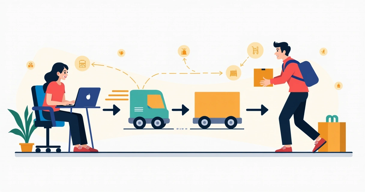 Diagrama de operação dropshipping com loja virtual, fornecedor e entrega direta ao cliente 