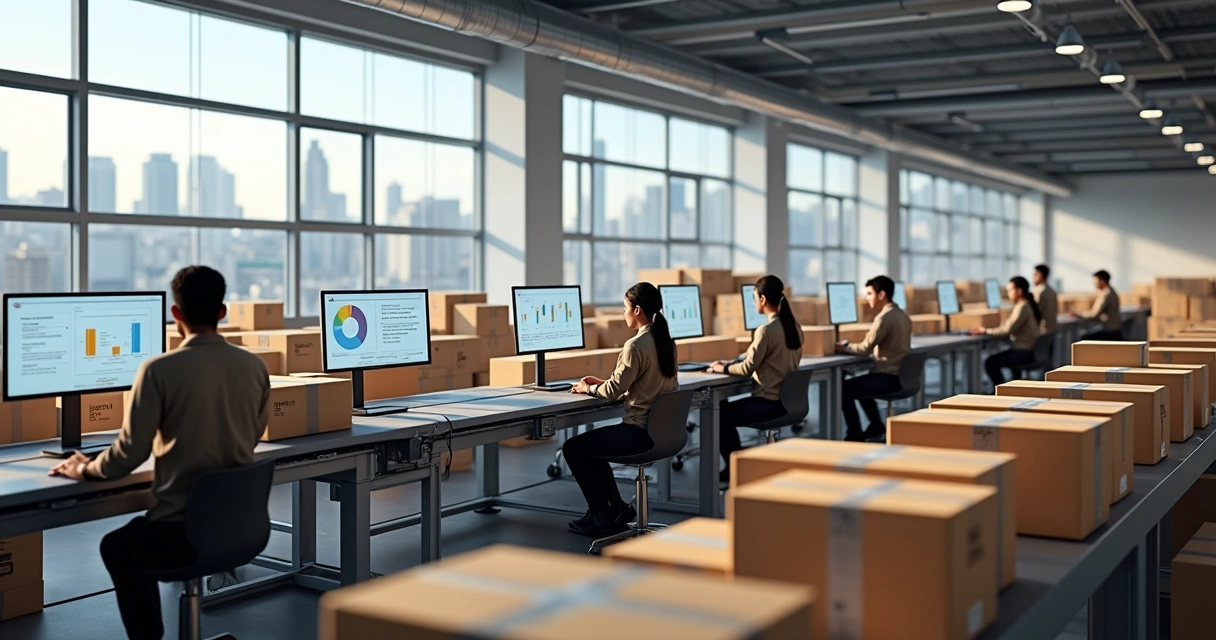 Equipe trabalhando em centro de fulfillment moderno em São Paulo 
