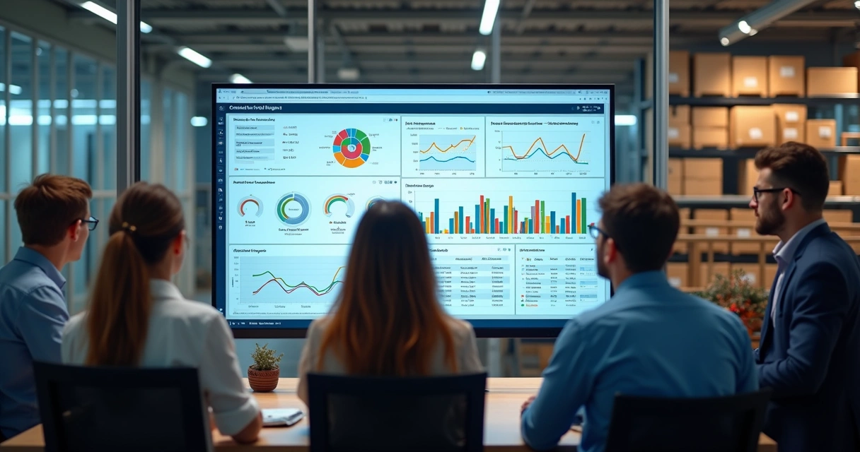 Colaboradores analisando tela de ERP com movimentação de estoque em tempo real