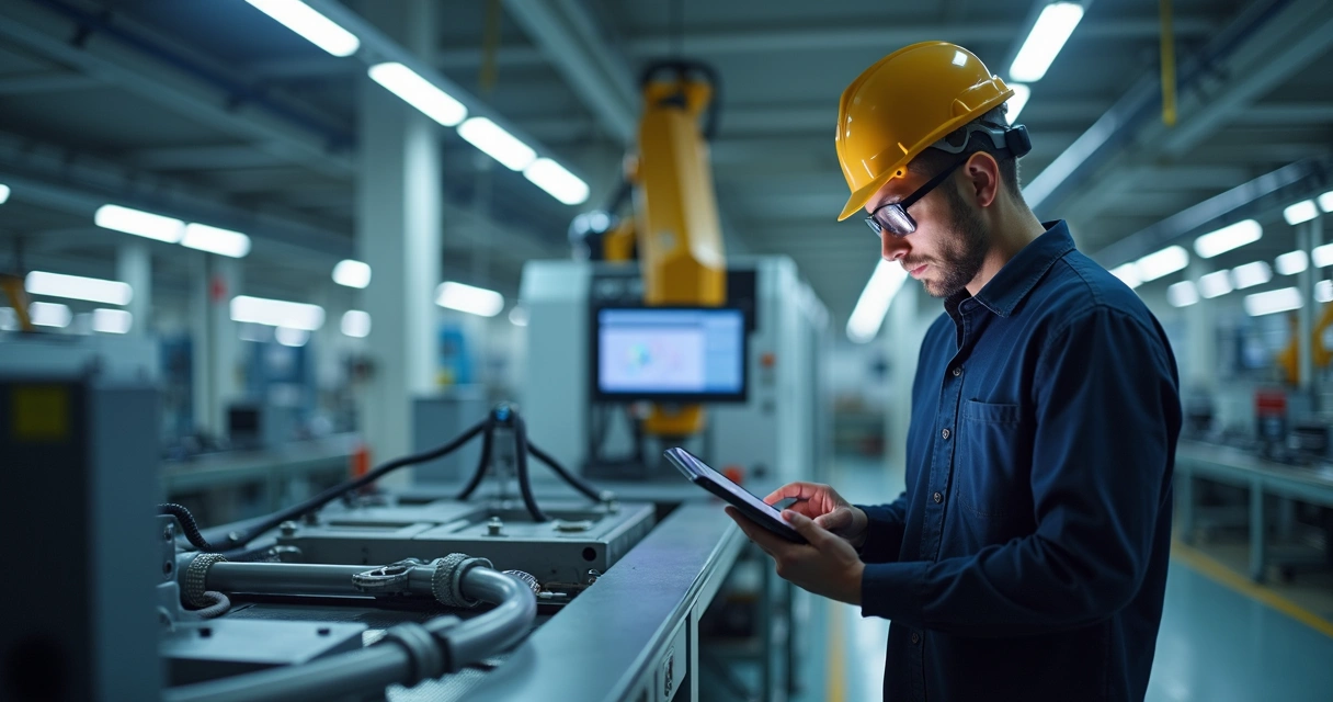 Técnico monitorando painel de sensores industriais 