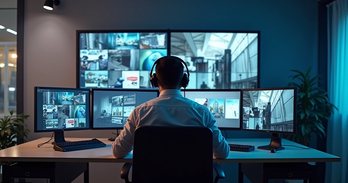 Operador de monitoramento de CFTV testando redundância de gravadores