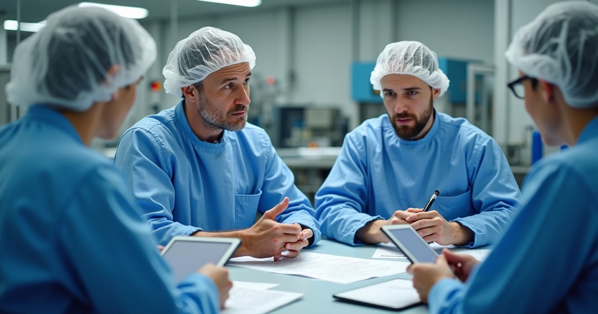 Operadores realizando simulação prática durante treinamento em fábrica