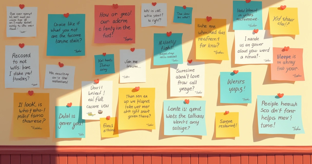Mural com várias mensagens anônimas de clientes, destacando opiniões positivas e negativas sobre um restaurante.
