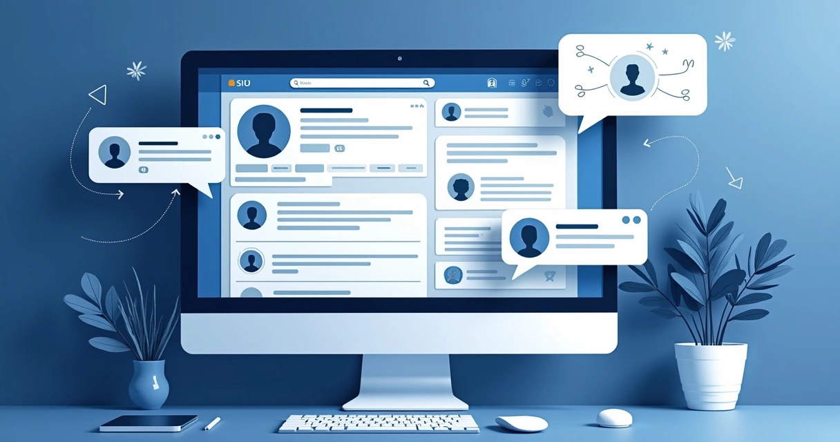 Representação de comentários e conexões surgindo em uma tela do LinkedIn 