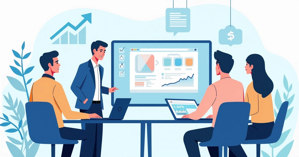 Demonstração de software em negociação entre parceiro e cliente em uma mesa digital 