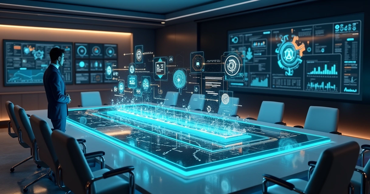 Gestor analisando mapa de processos com elementos de inteligência artificial 
