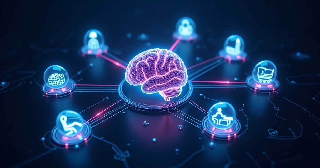 Infográficos de tendências futuras de IA em negócios