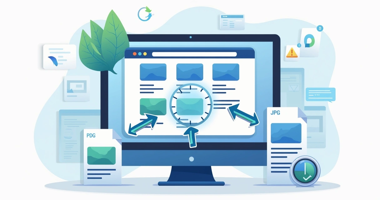 Digital illustration of compressed and optimized images being uploaded to a WordPress website.