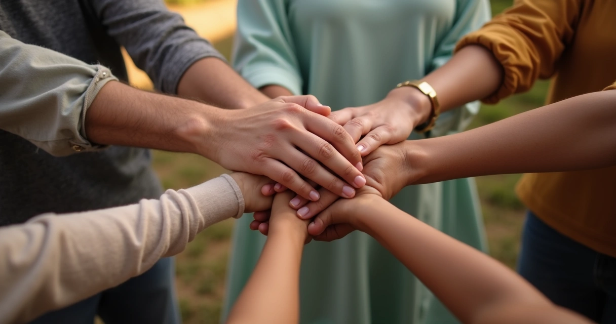 Mãos unidas antes de ação comunitária 