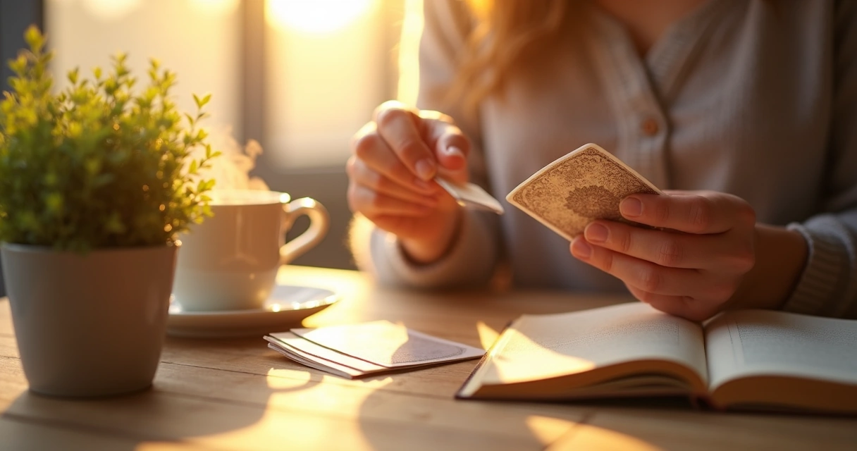 Person drawing an oracle card for morning ritual 