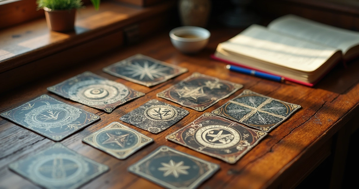 Oracle cards and runes laid out for divination