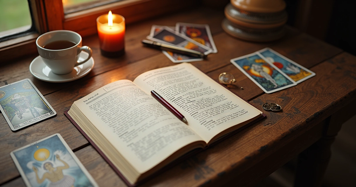 Oracle reading journal page with handwritten notes and cards 