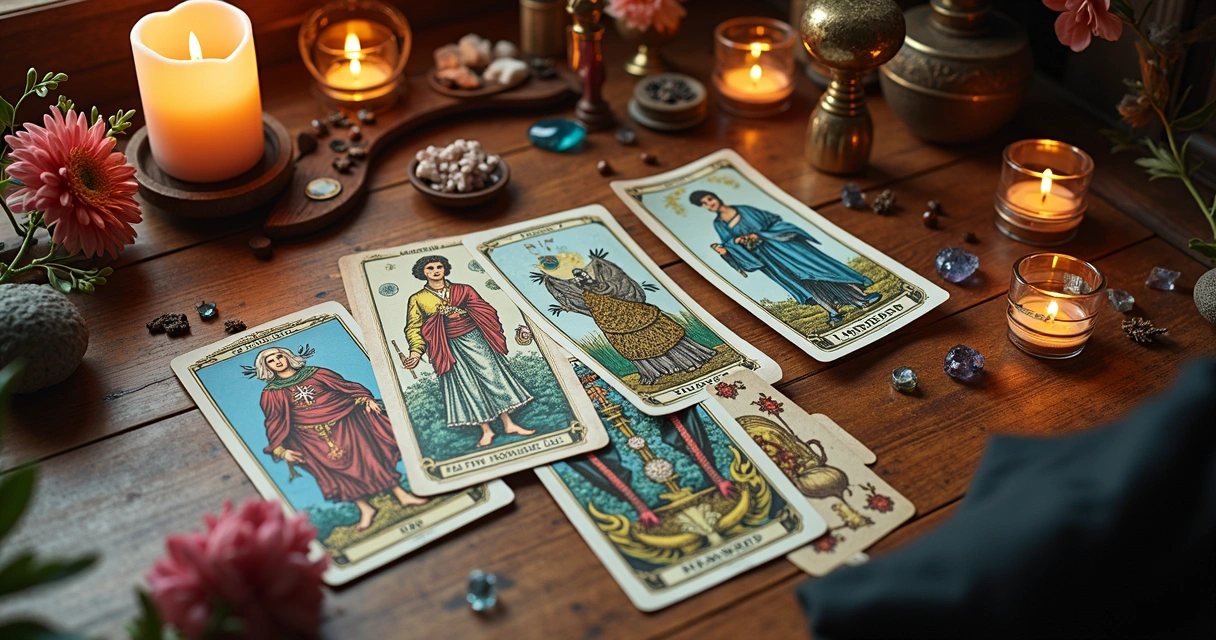 Diferentes tipos de baralhos e cartas sobre mesa 