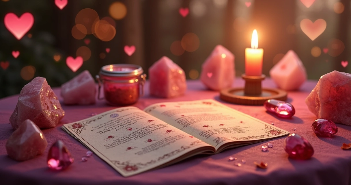 Mesa com oráculo, cristais e cartas em consulta sobre sentimentos 
