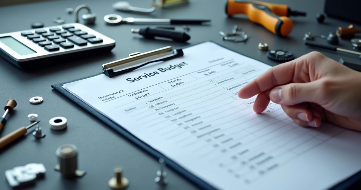Orçamento de assistência técnica com peças e ferramentas