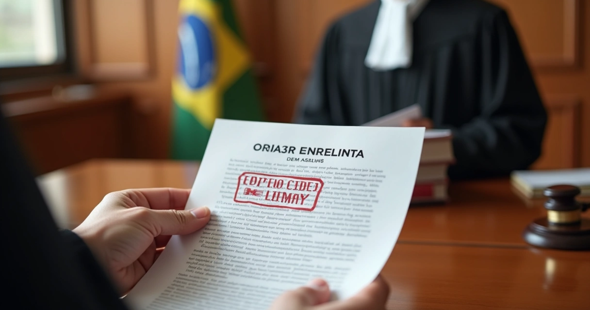 Juiz segurando documento com decisão liminar.