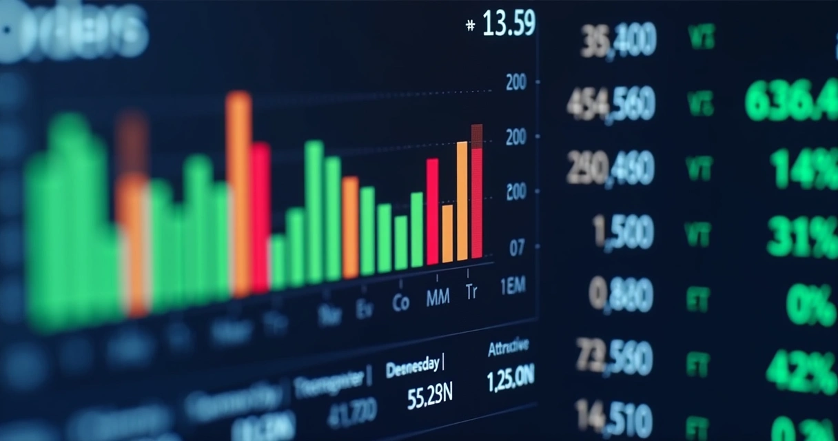 Colorful order flow chart with bid and ask volume 