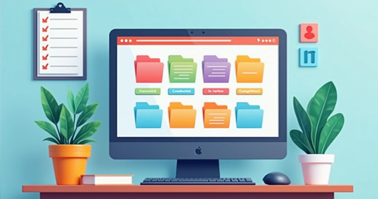 Organização de arquivos digitais com pastas coloridas 