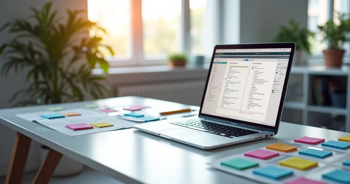 Arquivos de um projeto de design e lista de comentários na tela de um notebook