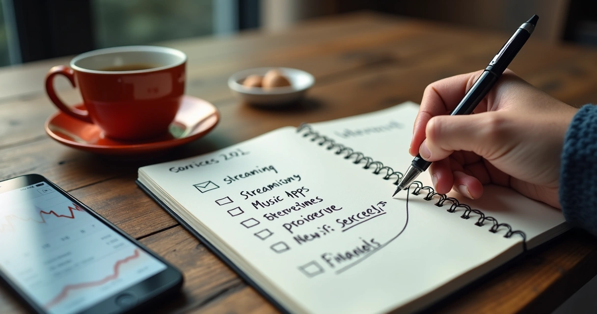 Lista de assinaturas digitais anotadas em um caderno aberto, com café ao lado