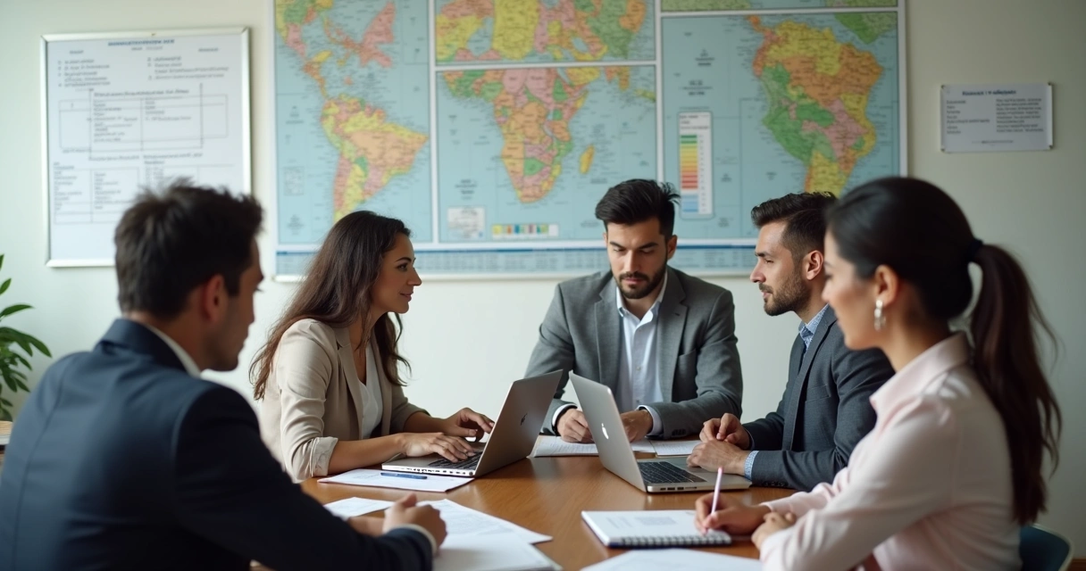 Equipe política organizando base eleitoral em ambiente de campanha 